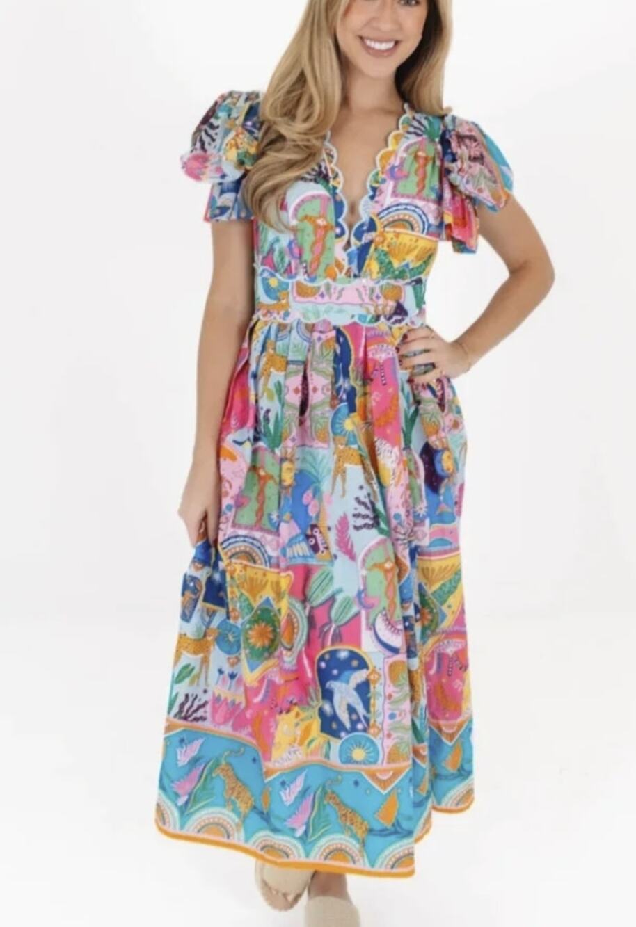 J.Marie Zodiac Celestial Print Sloane Bow Sleeve Midi Dress